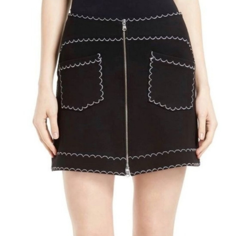 McQ by Alexander McQueen Black Ponte Knit Mini Skirt Womens Small Zip Scalloped